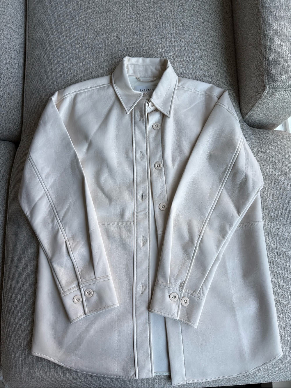 Aritzia White Leather Button-Front Shirt Jacket